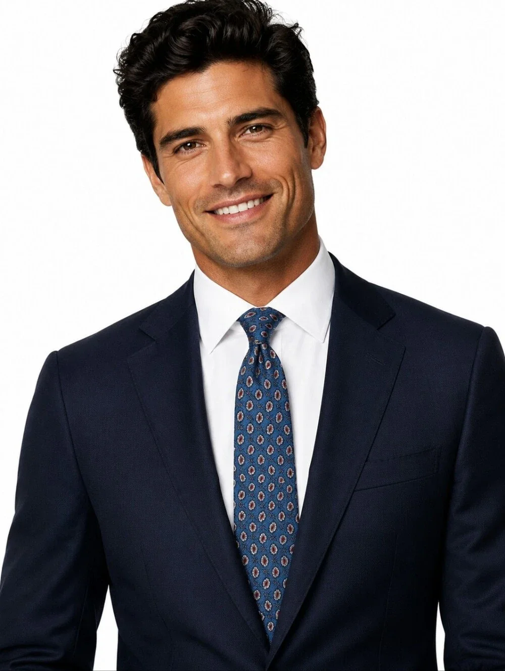 Oscar de la Renta Men’s Blue Geometric Pattern Silk Tie